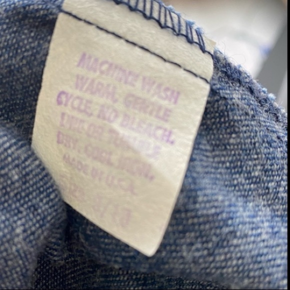 Vintage 80s Touché Blue Denim Jean Apron Overall Dress with Belt - Picture 8 of 8